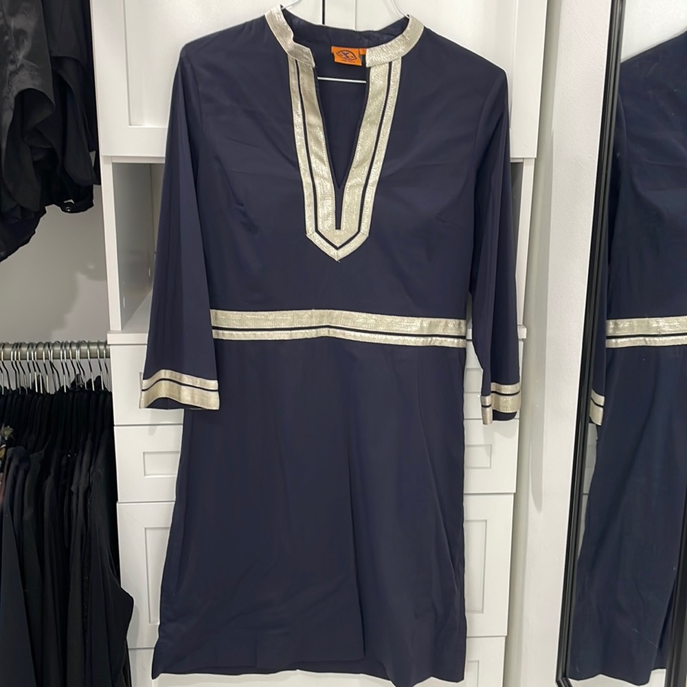 Tory Burch navy dress with silver detailing